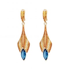 Designer Yellow Sapphire Topaz White Diamond Yellow Gold 18K Dangle Earrings