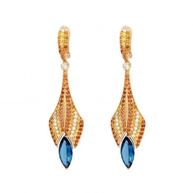 Women's Designer Yellow Sapphire Topaz White Diamond Yellow Gold 18K Dangle Earrings For Sale