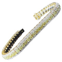 Designer Designer Tennisarmband für Sie, gelb-weiße Diamanten im Kissenschliff, 18 Karat Gold