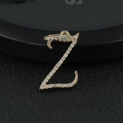 Designer Z Initial Charm Solid 14k Yellow Gold Natural Diamond Pendant Jewelry