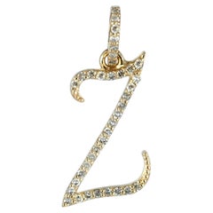 Designer Z Initial Charm Solid 14k Yellow Gold Natural Diamond Pendant Jewelry
