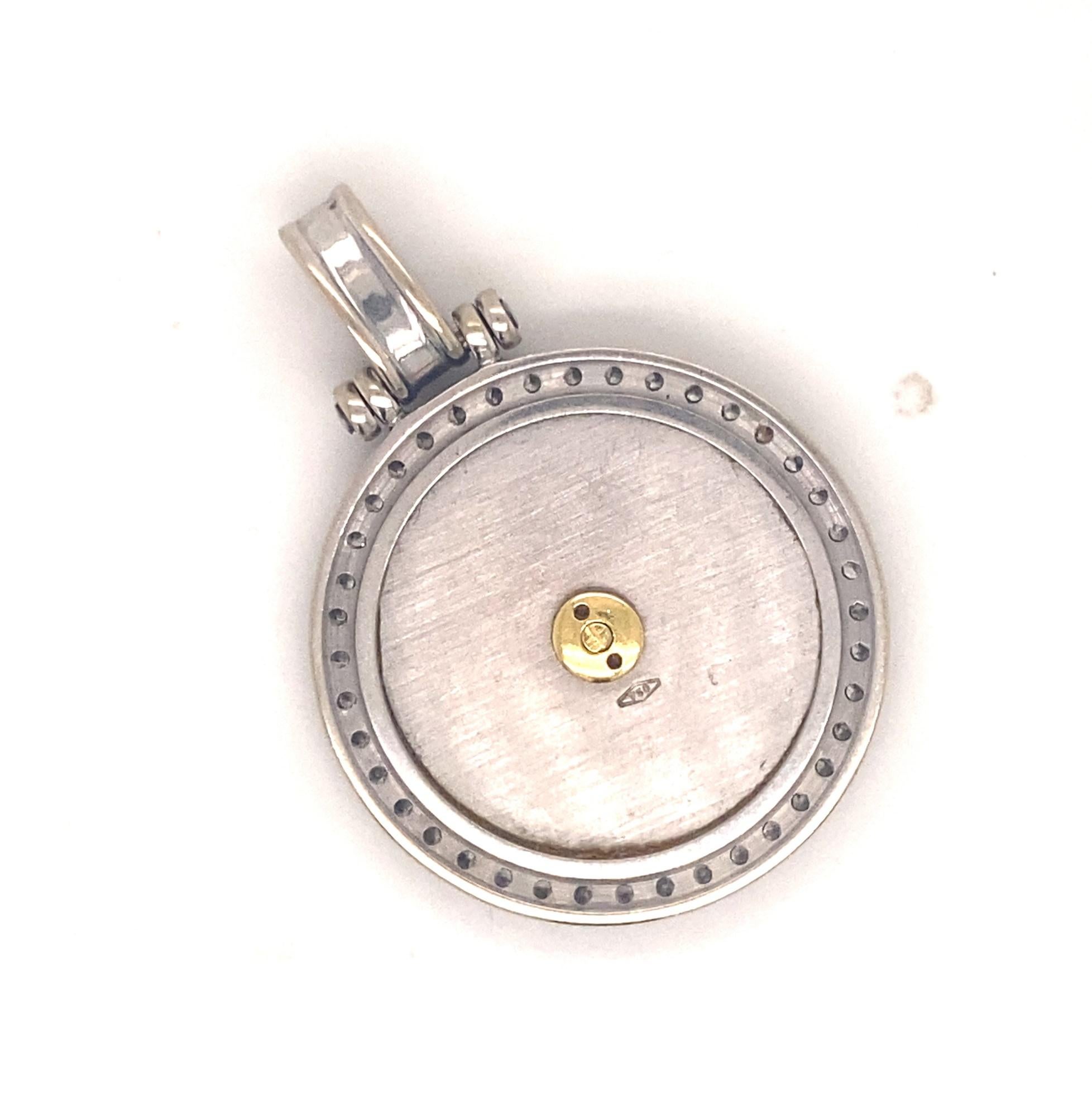Designer Zodiac Sun Pendant Moveable Diamonds 18K White Yellow Gold In Excellent Condition For Sale In Woodland Hills, CA