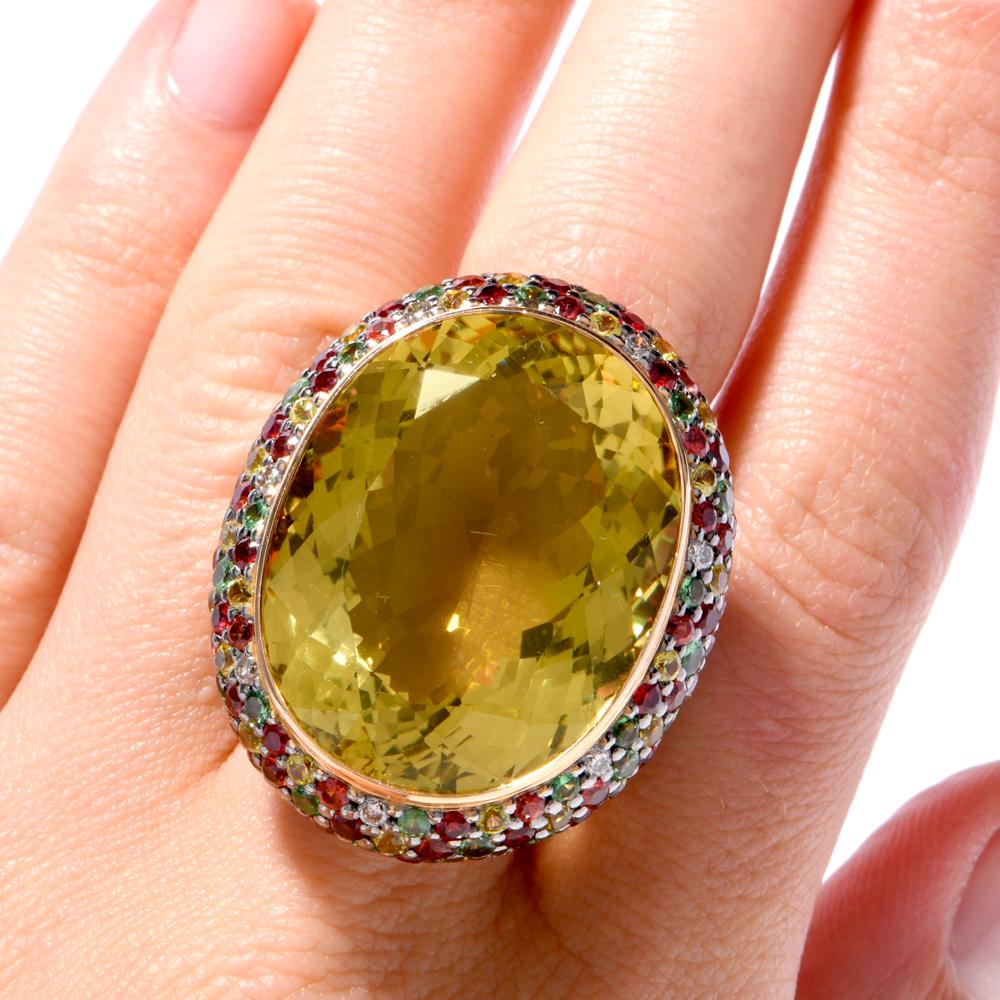 Designer Zorab Large Lemon Topaz Yellow Gold Cocktail Ring In Excellent Condition In Miami, FL