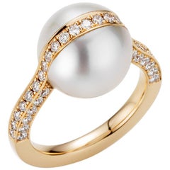 Designer
s Choice 18 Karat Rose Gold Diamond Cultured Pearl Ring