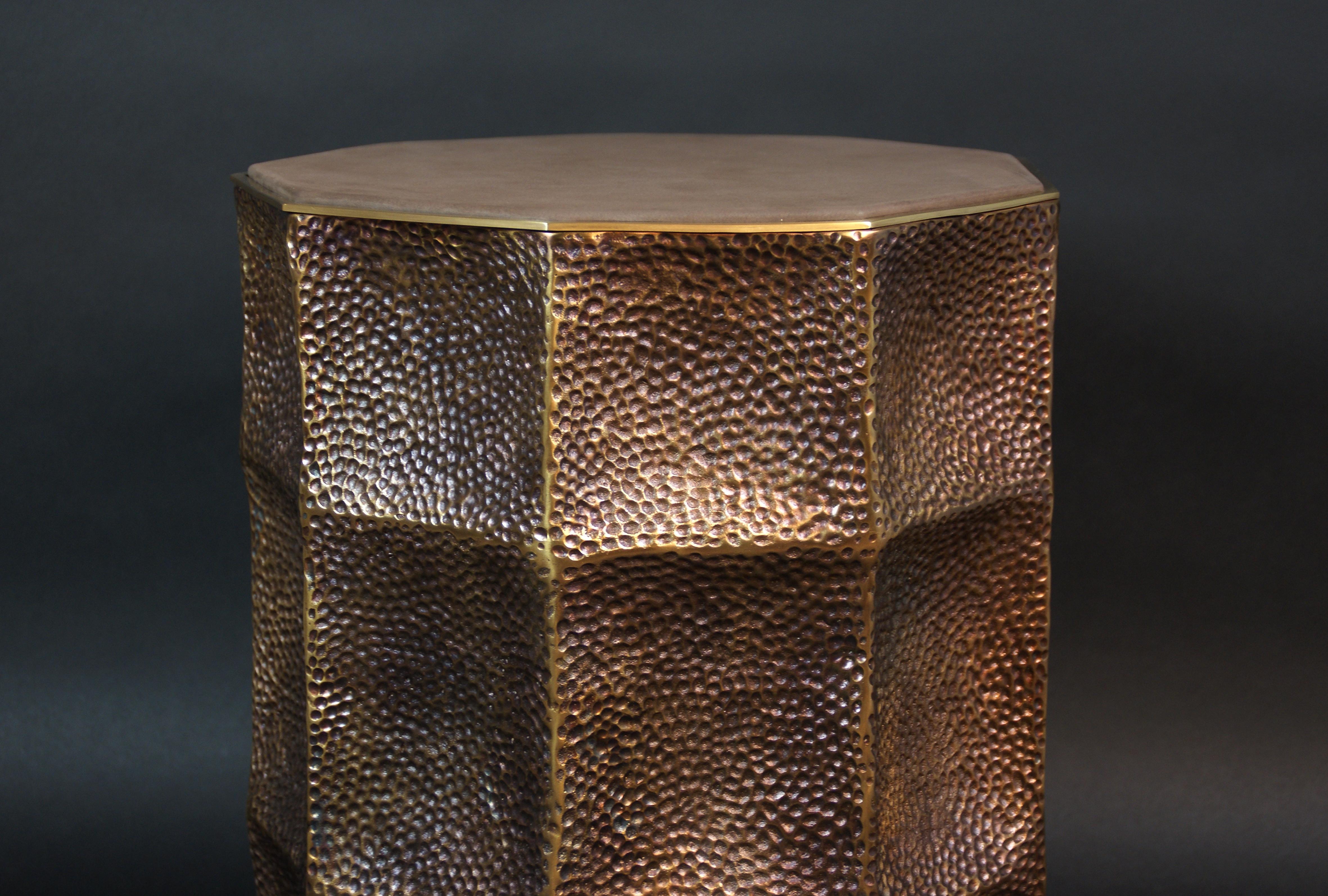 French Designer's Coffee Table, Stool in Bronze and Brass, France, 2018 For Sale