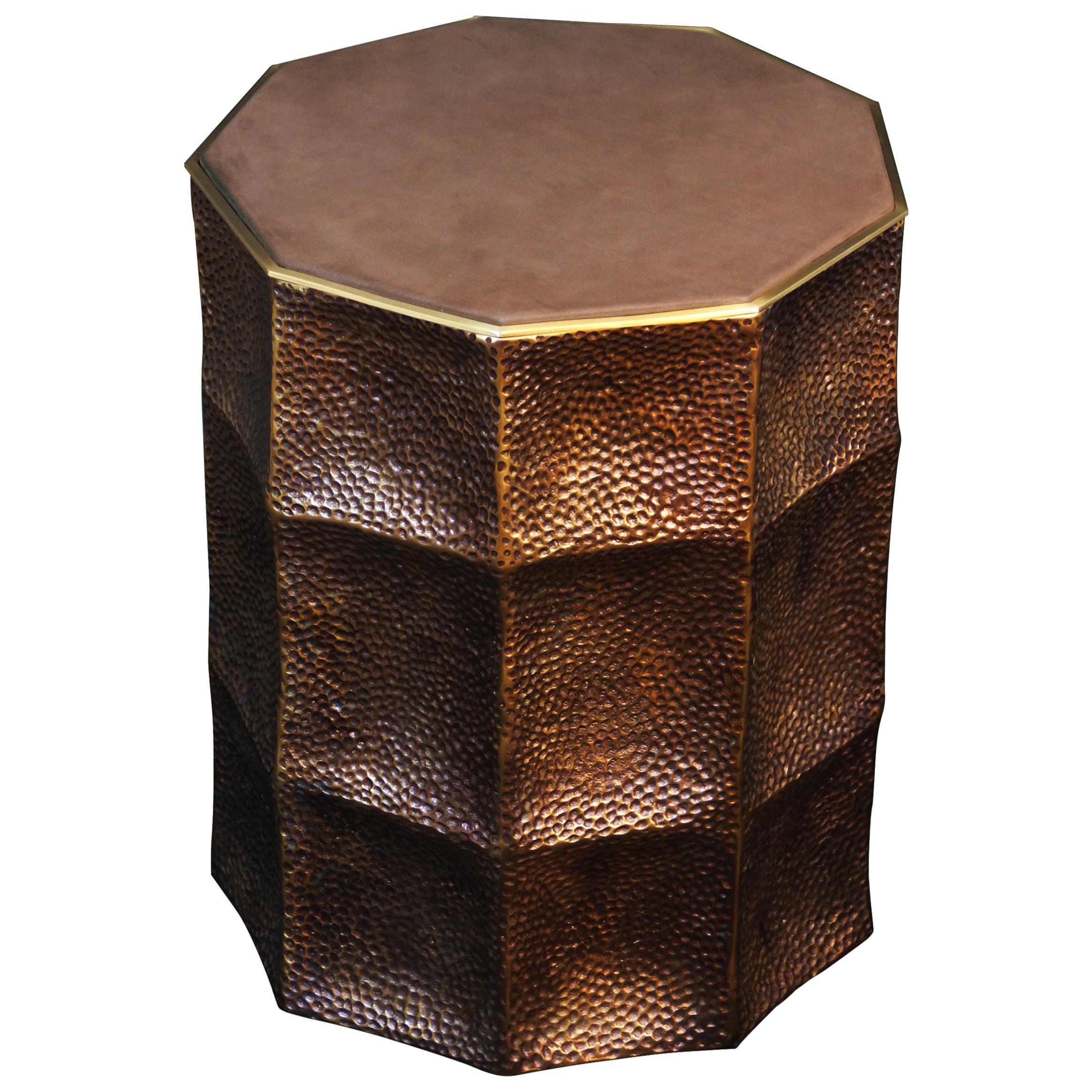 Designer's Coffee Table, Stool in Bronze and Brass, France, 2018