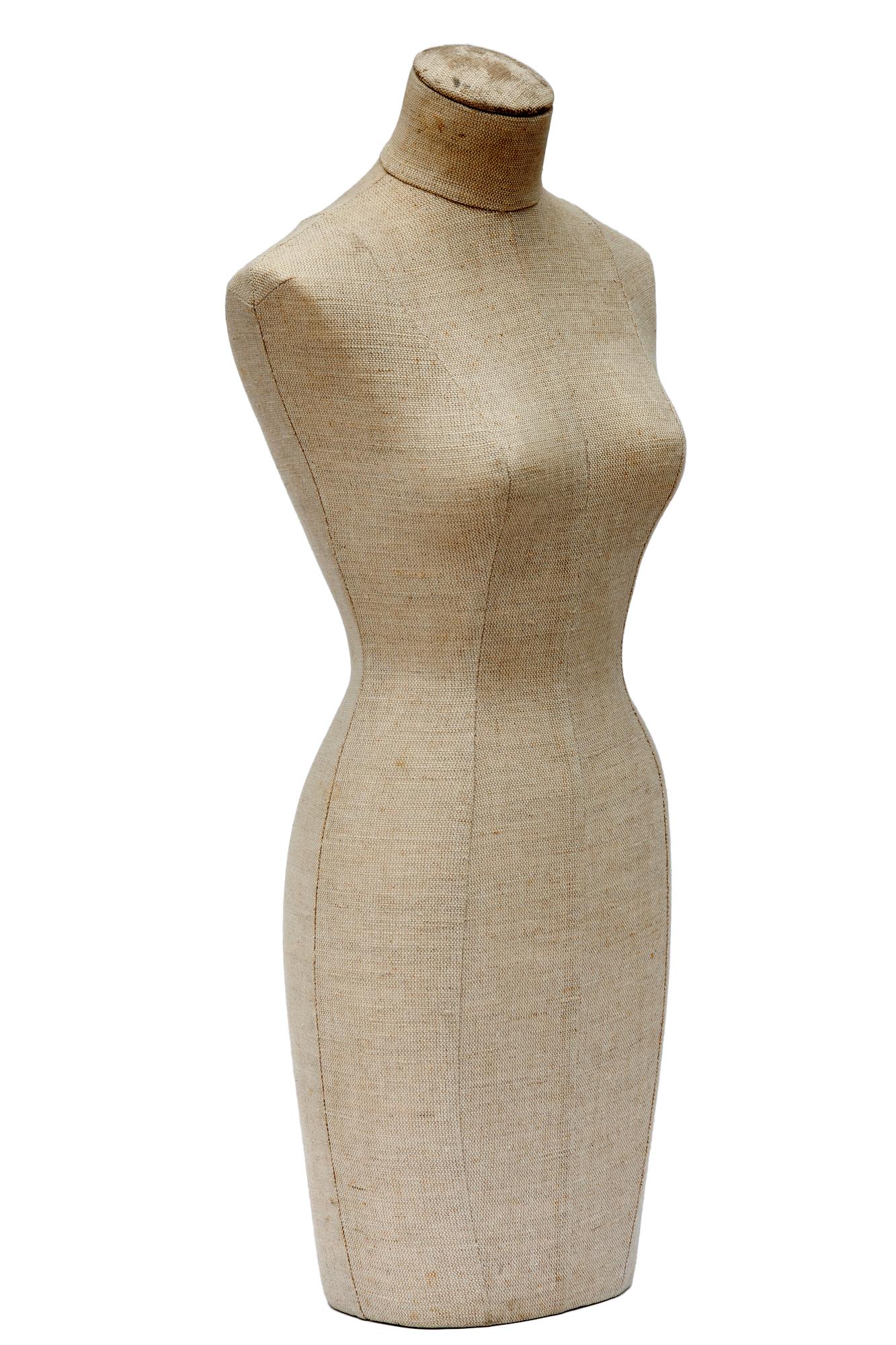 Designer's jewelry mannequin wrapped in Belgian linen over hardwood. Interior mechanism to place on a stand.