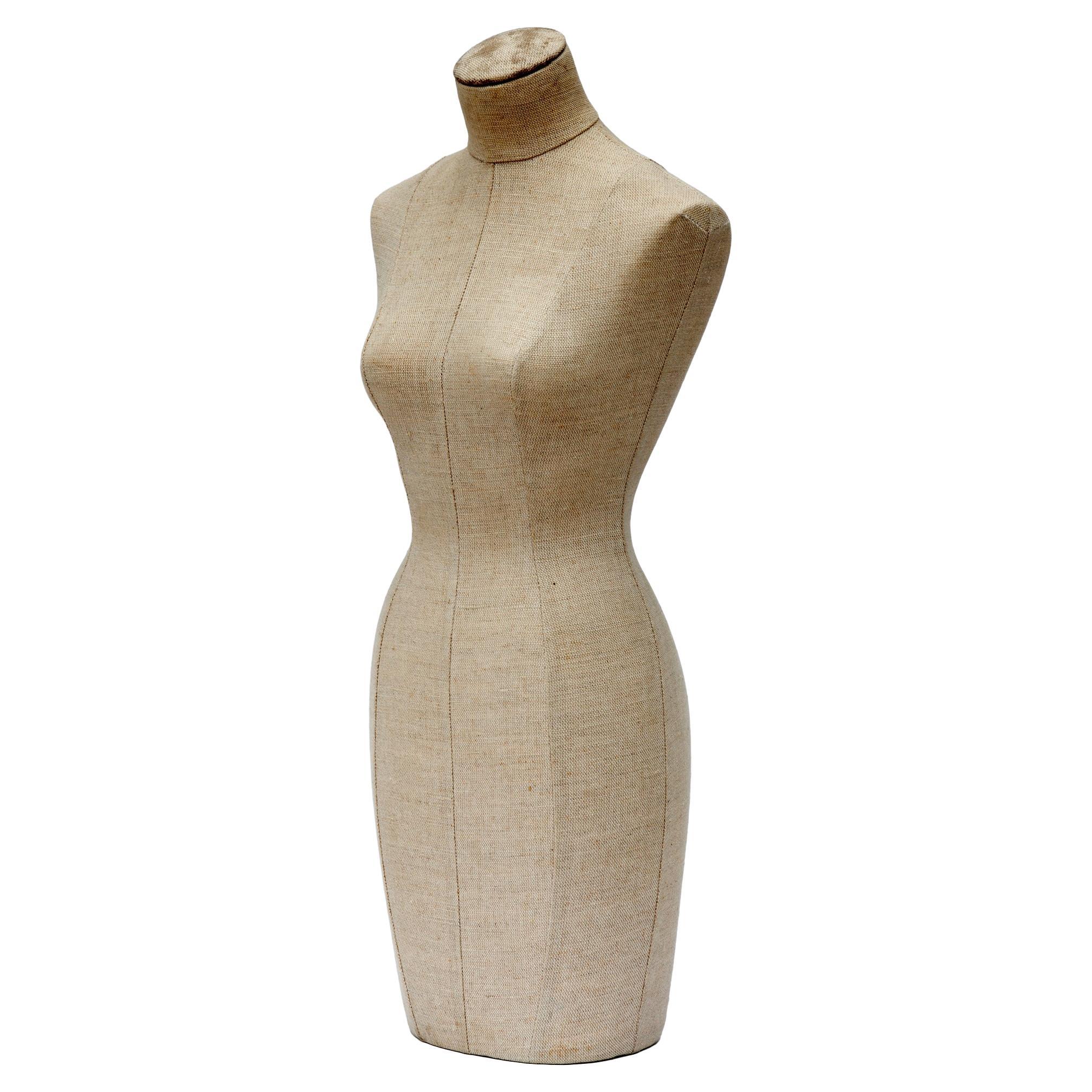 Designer's jewelry mannequin wrapped in Belgian linen over hardwood. Interior mechanism to place on a stand.