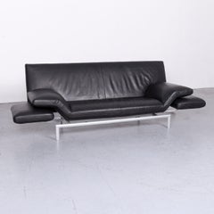 Designo Flyer Designer Leather Sofa Black Three-Seat Couch with Function