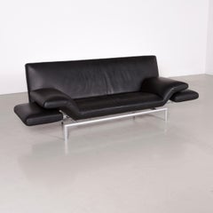 Designo Flyer Designer Leather Sofa Black Three-Seat Couch with Function