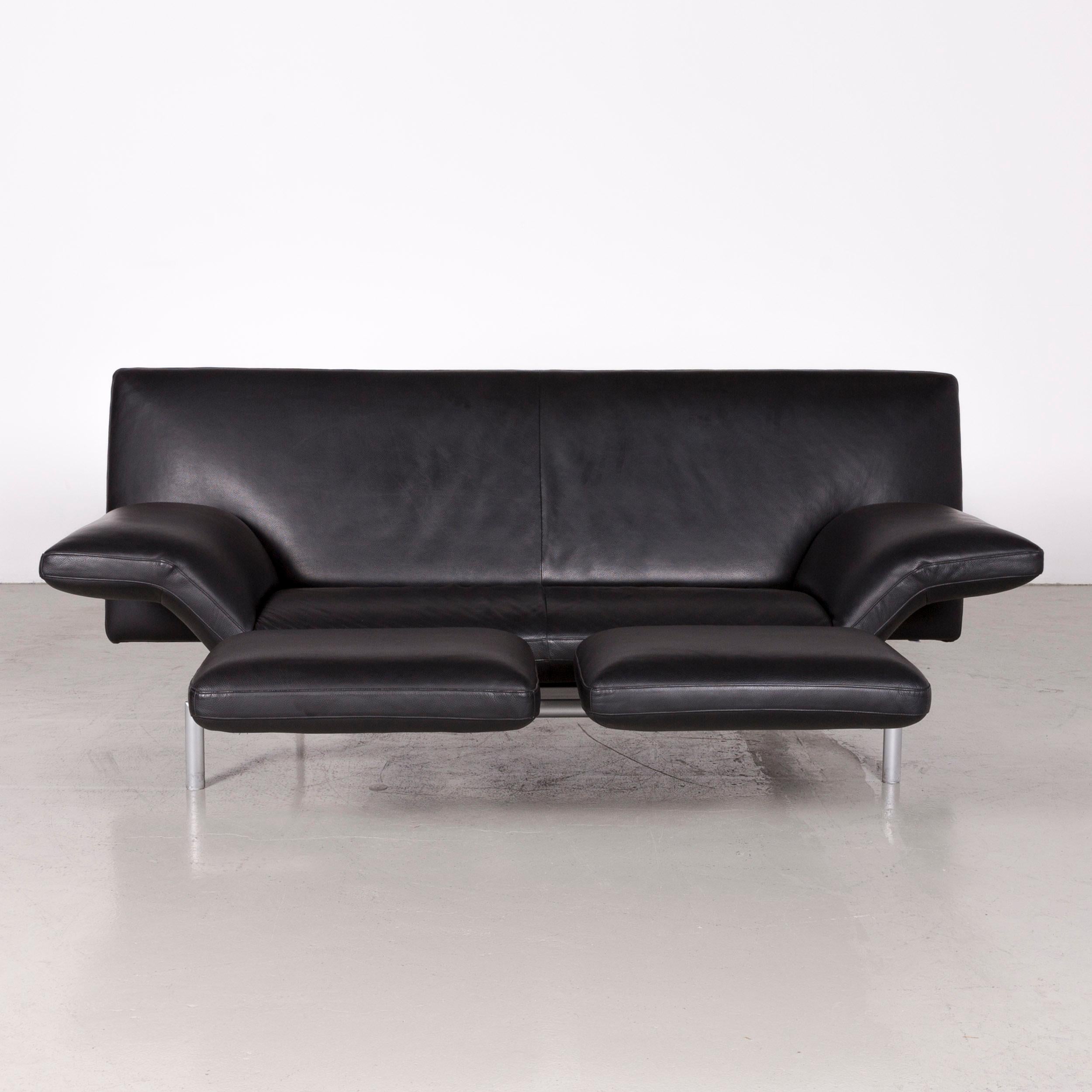 German Designo Flyer Designer Leather Sofa Black Three-Seat Couch with Function
