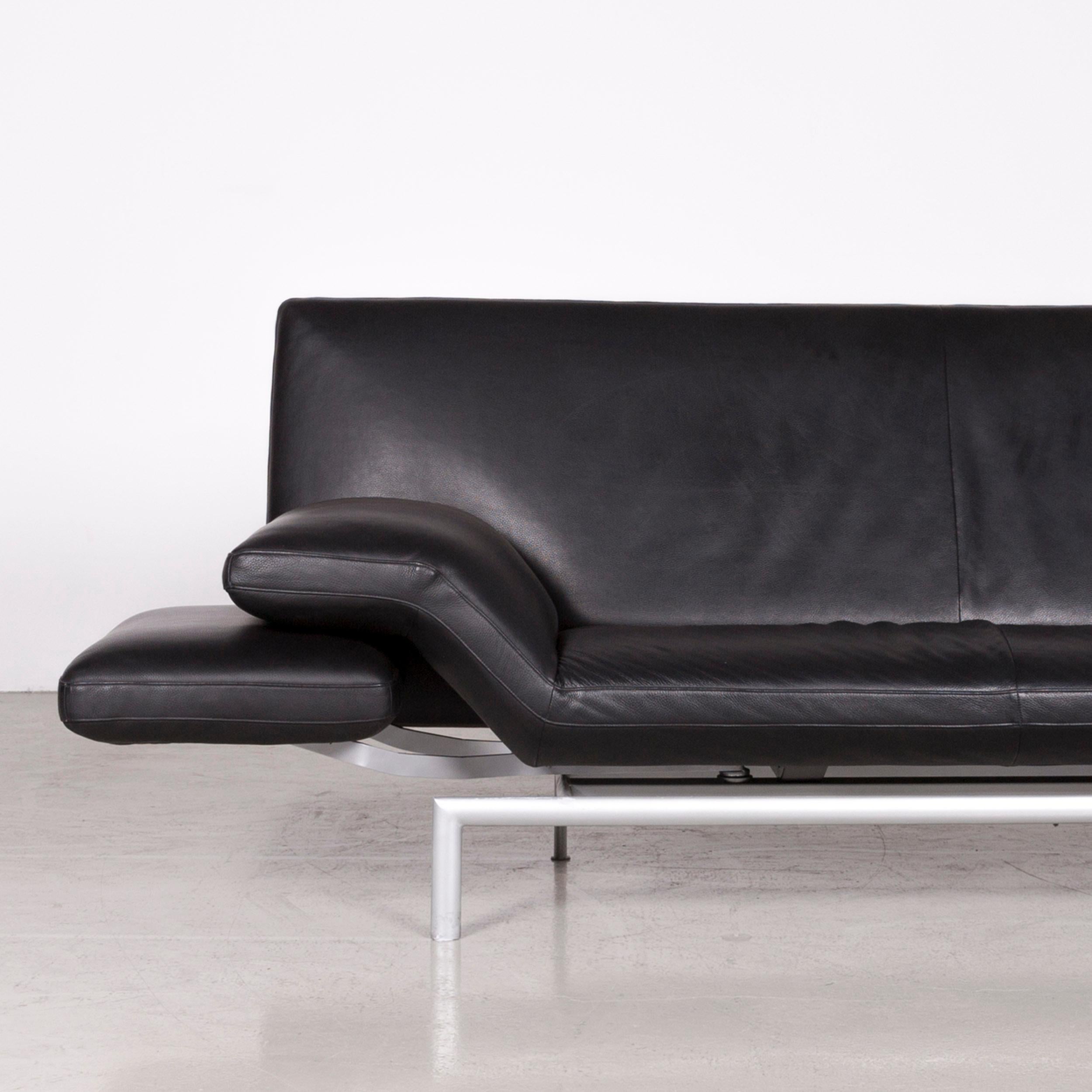 Designo Flyer Designer Leather Sofa Black Three-Seat Couch with Function In Good Condition In Cologne, DE