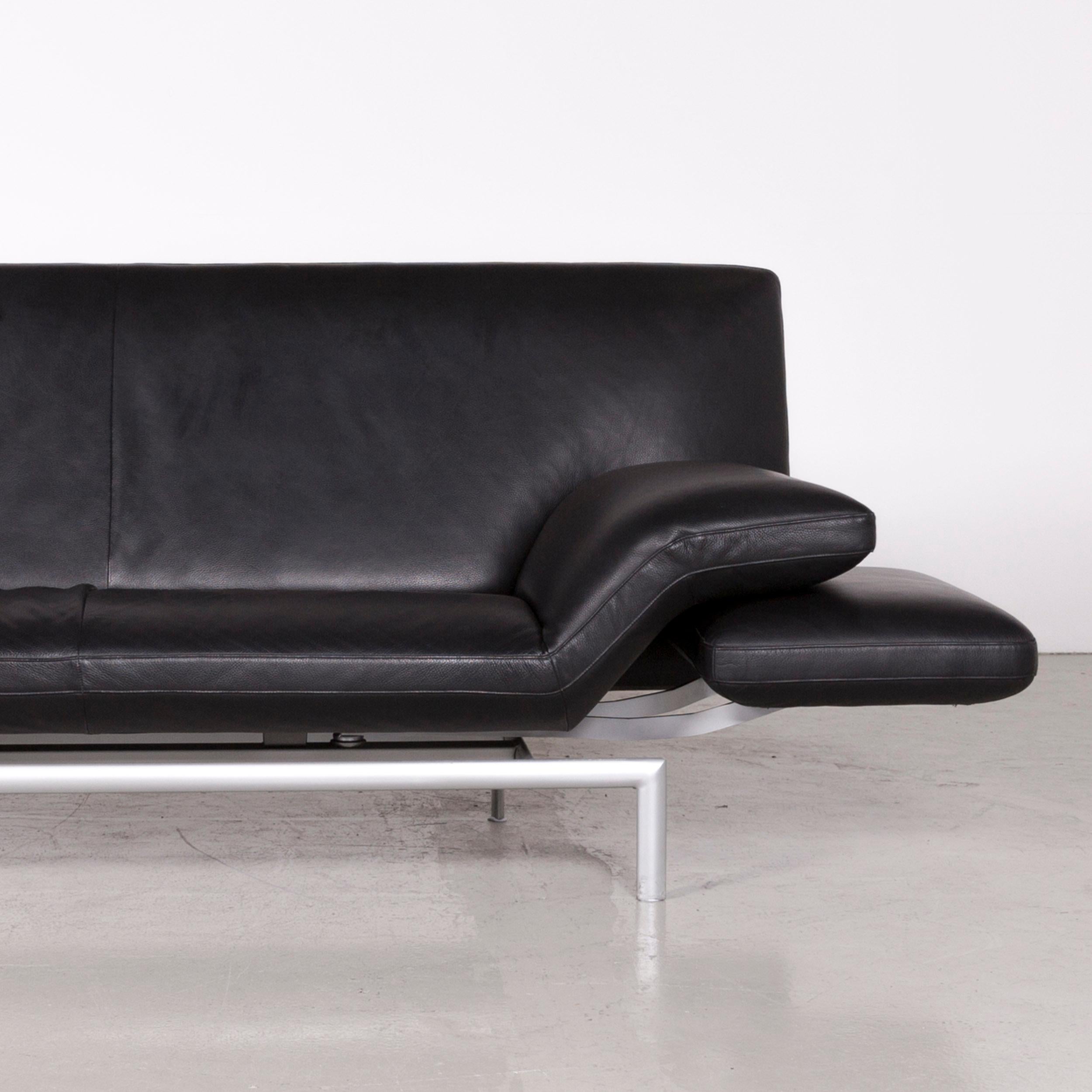 Contemporary Designo Flyer Designer Leather Sofa Black Three-Seat Couch with Function
