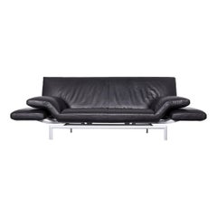 Designo Flyer Designer Leather Sofa Black Three-Seat Couch with Function