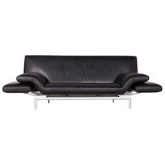 Designo Flyer Designer Leather Sofa Black Three-Seat Couch with Function