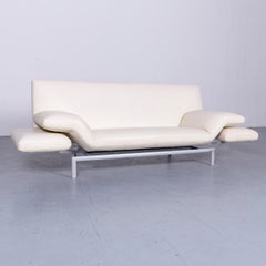 Designo Flyer Designer Leather Sofa White Three-Seat Couch with Function