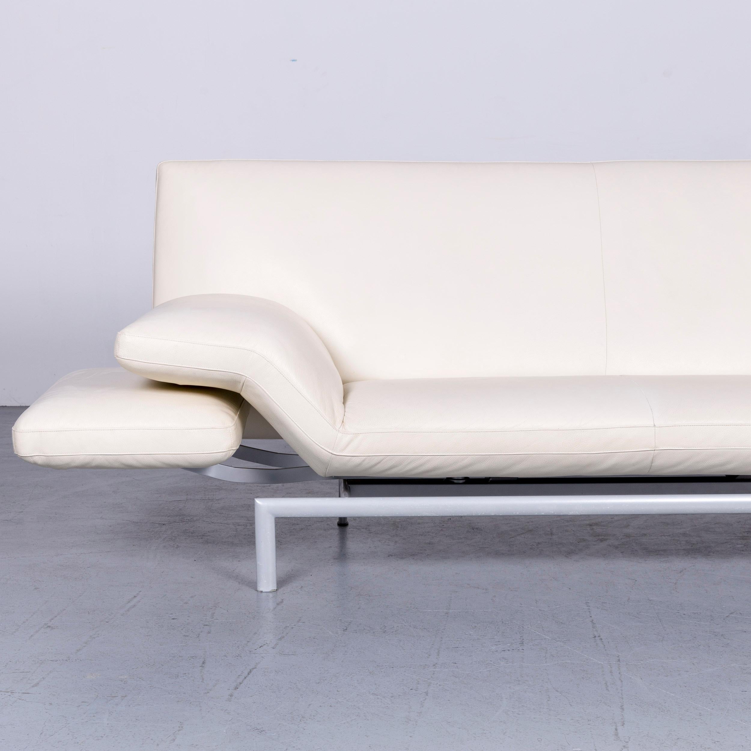 Designo Flyer Designer Leather Sofa White Three-Seat Couch with Function In Good Condition In Cologne, DE
