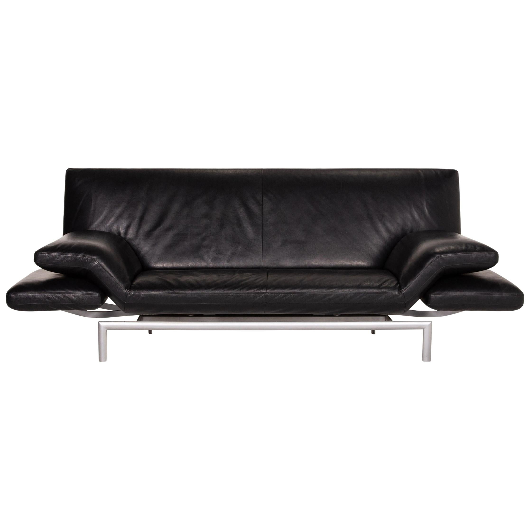 Designo Flyer Leather Sofa Black Two-Seat Function Couch