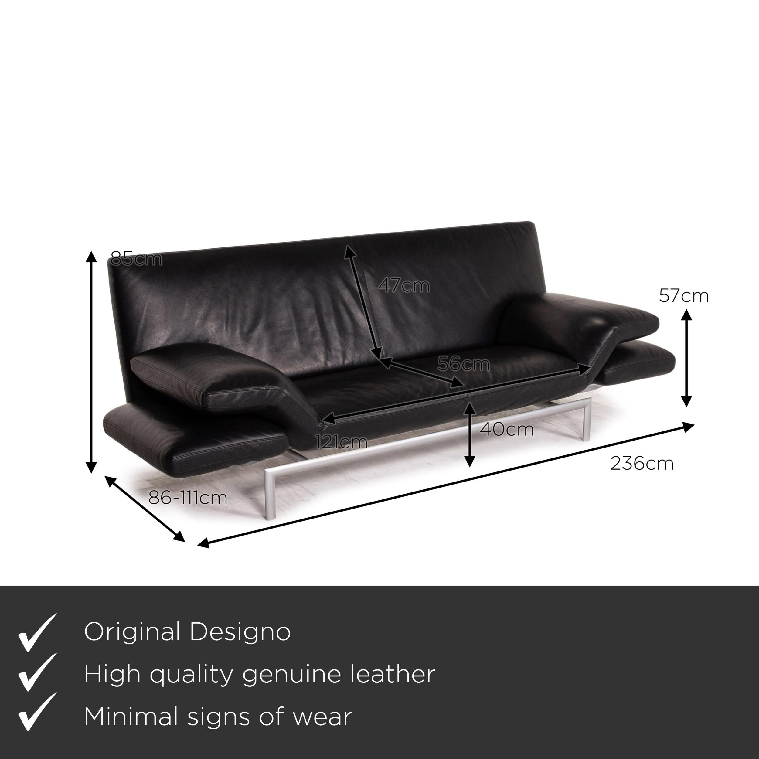 We present to you a Designo Flyer leather sofa black two-seat function couch.

Product measurements in centimeters:

Depth 86
Width 236
Height 85
Seat height 40
Rest height 57
Seat depth 56
Seat width 121
Back height 47.
 
    
  