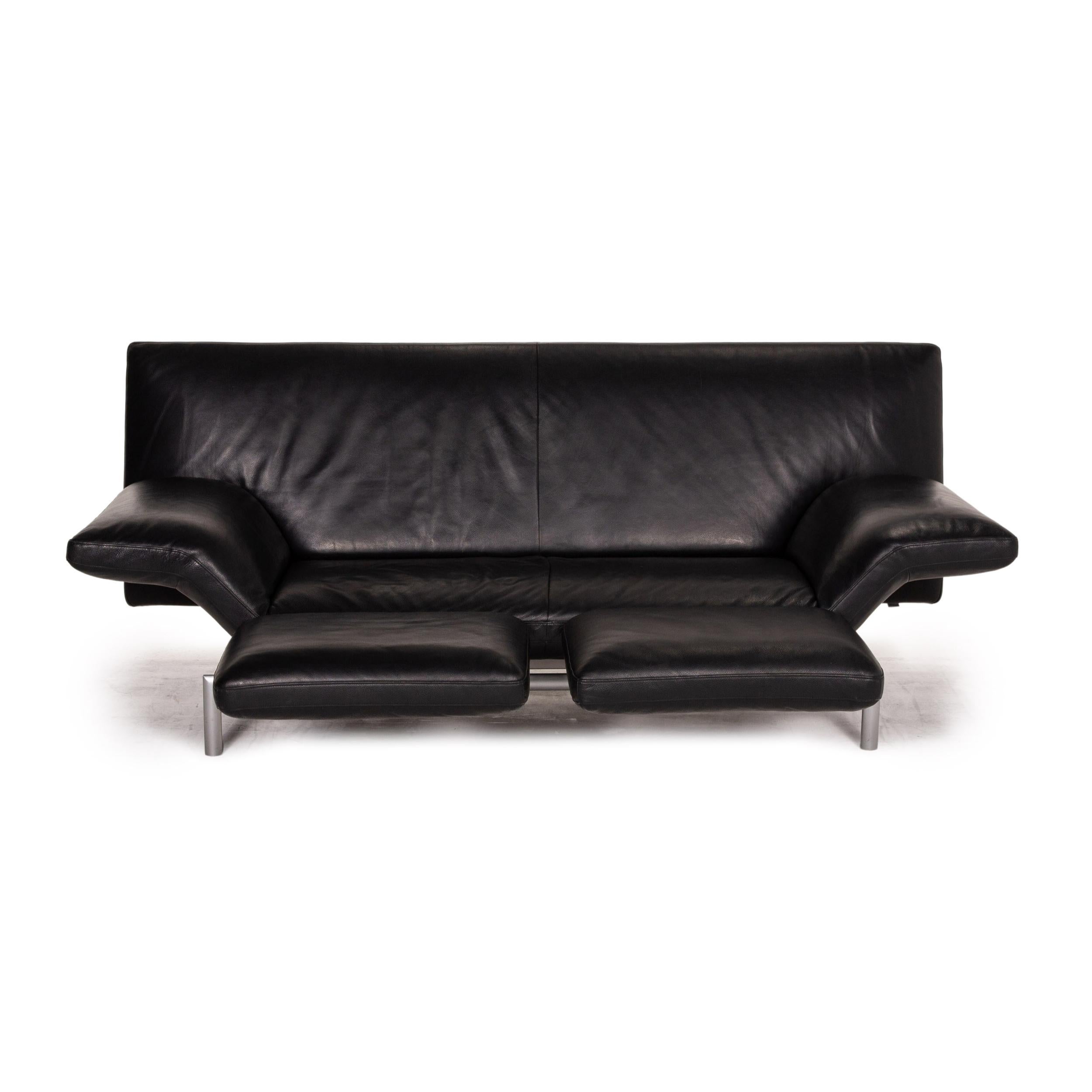 Modern Designo Flyer Leather Sofa Black Two-Seat Function Couch