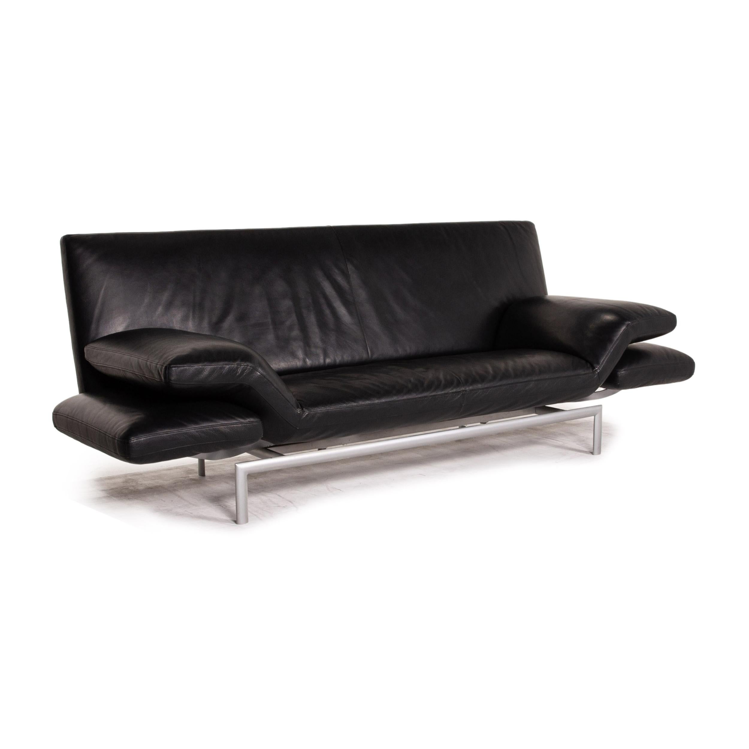 Designo Flyer Leather Sofa Black Two-Seat Function Couch 1