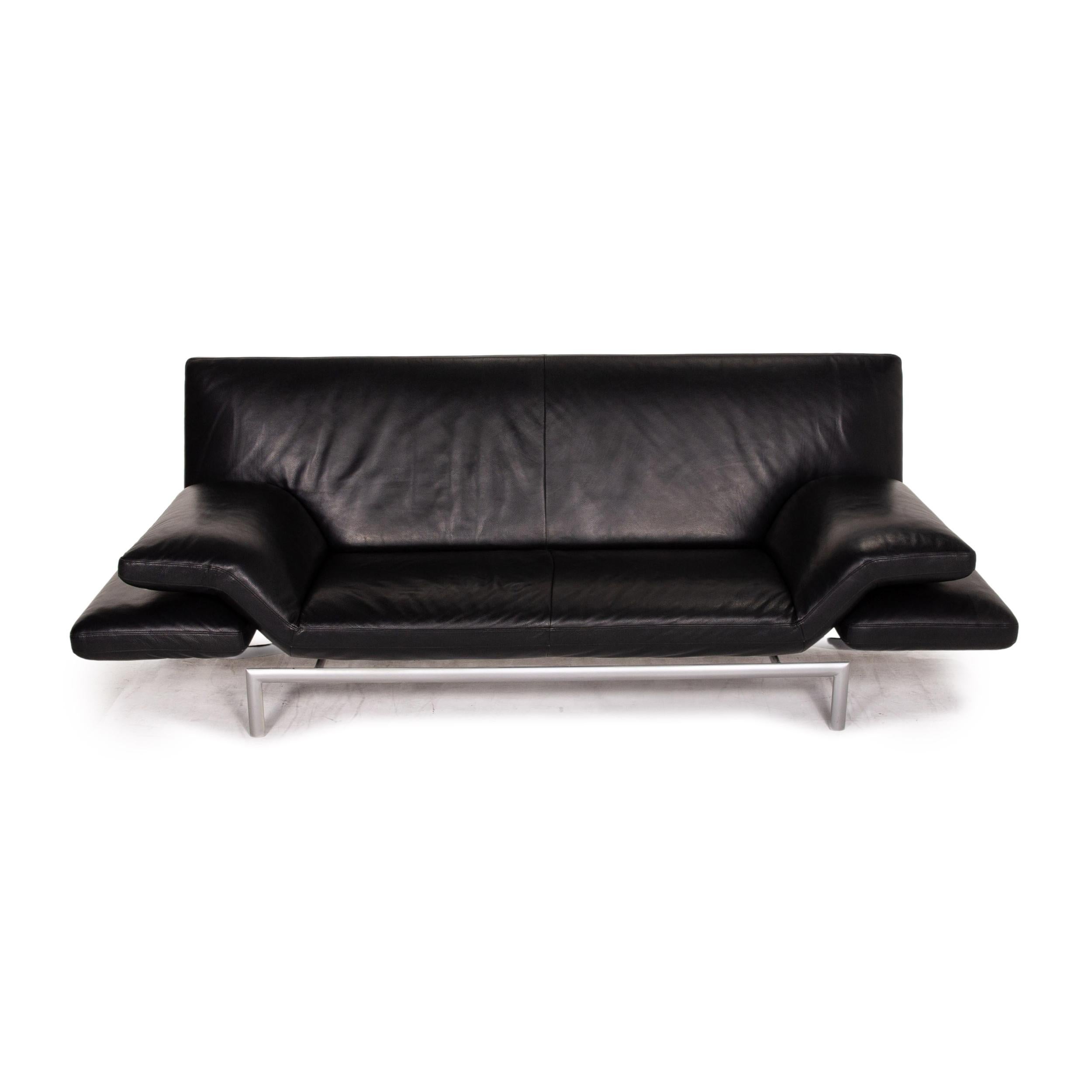 Designo Flyer Leather Sofa Black Two-Seat Function Couch 2