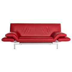 Designo Flyer Leather Sofa Red Two-Seat Function Relax Function Couch
