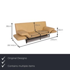 Designo Flyer Leather Sofa Set Cream 2x Two-Seater Couch Function Relaxation