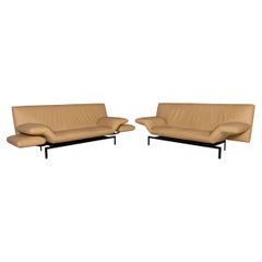 Designo Flyer Leather Sofa Set Cream 2x Two-Seater Couch Function Relaxation