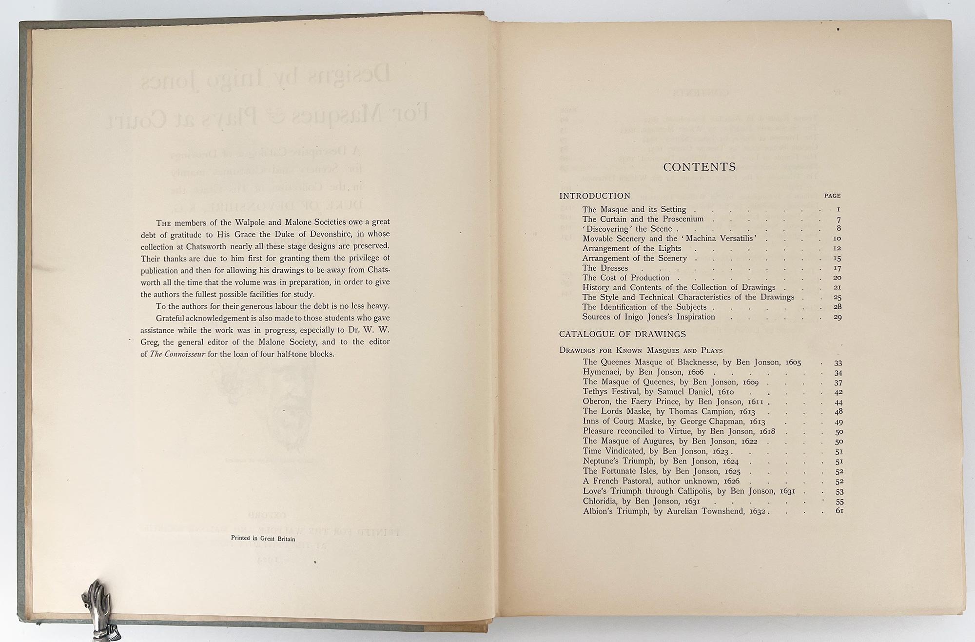 Designs by Inigo Jones for Masques & Plays at Court; A Descriptive Catalogue For Sale 2