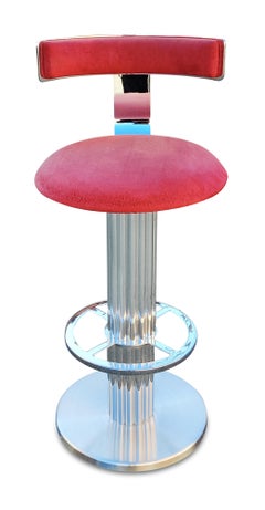 Designs for Leisure, 3 Brushed Stainless Steel Bar Stools 1980s, Set of Three