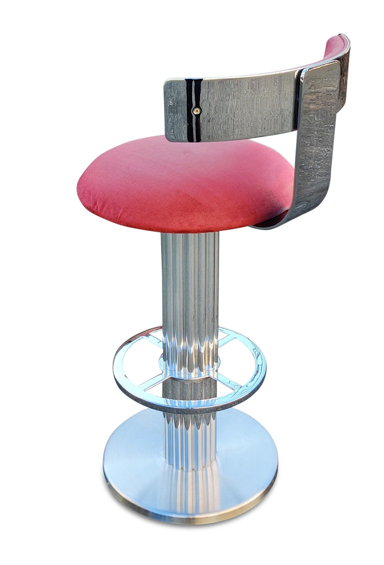 Designs for Leisure, 3 Brushed Stainless Steel Bar Stools 1980s, Set of