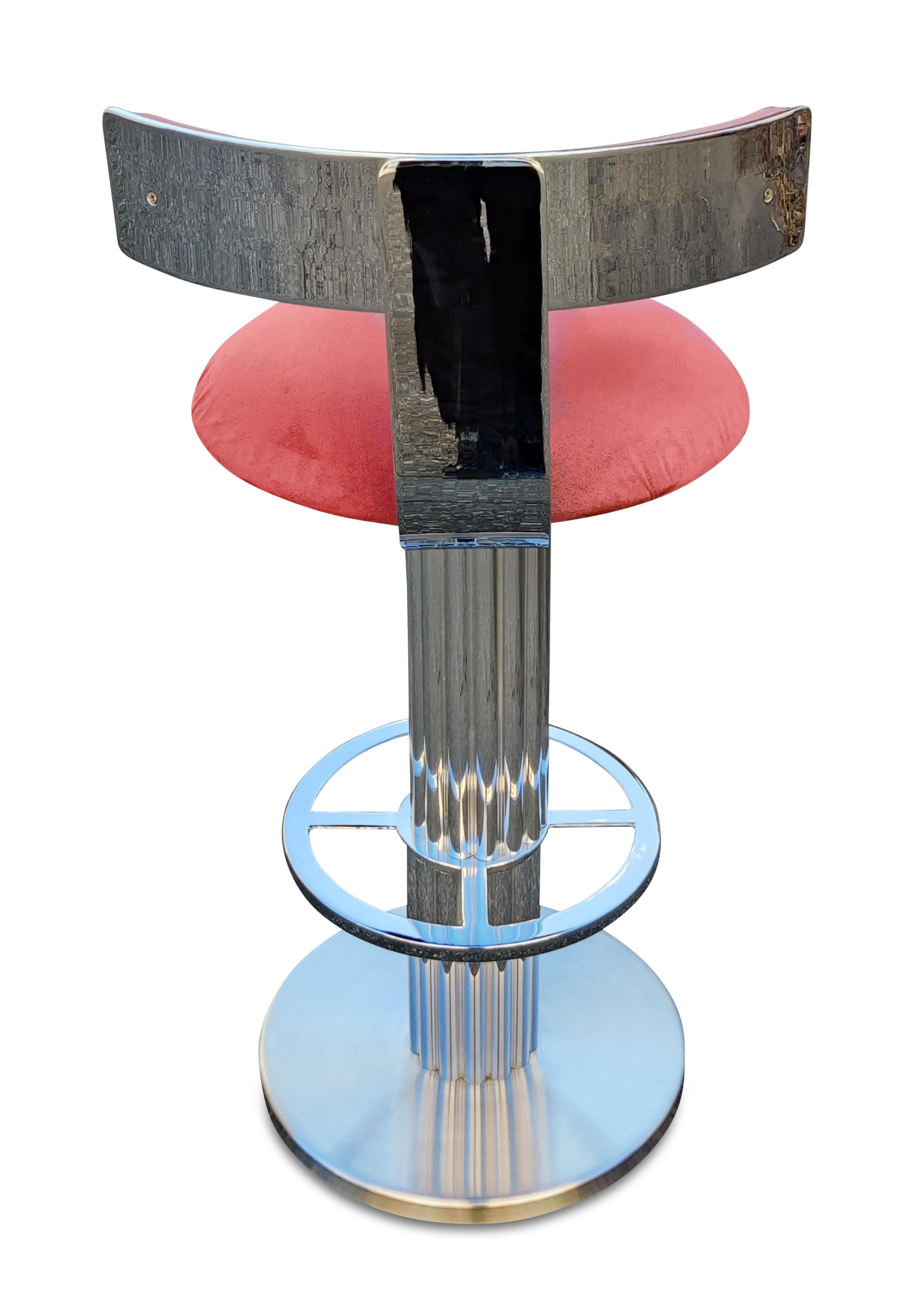 Designs for Leisure, 3 Brushed Stainless Steel Bar Stools 1980s, Set of Three In Good Condition In Philadelphia, PA