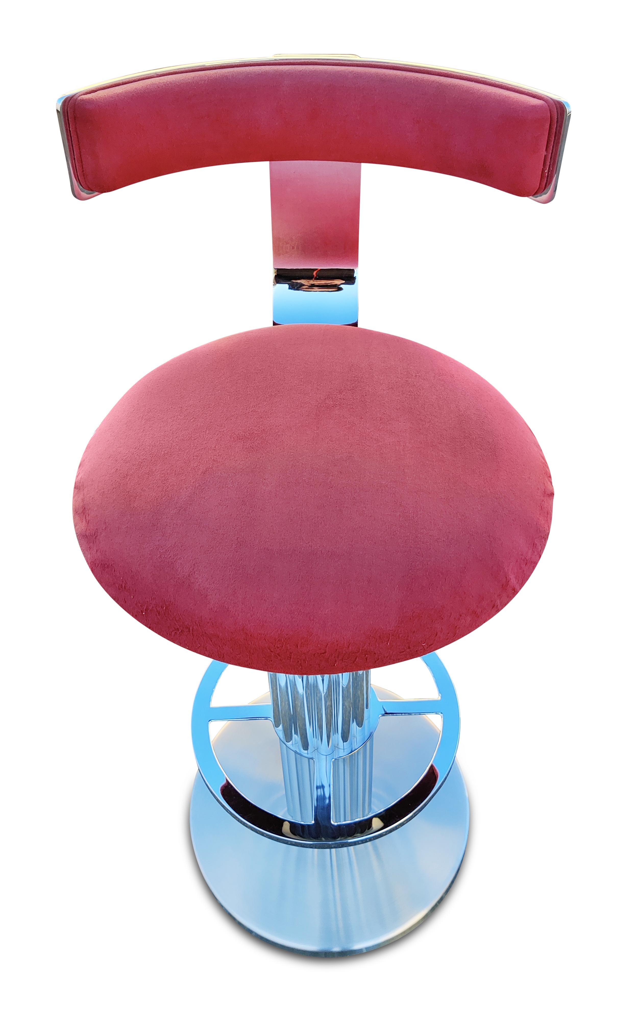 Aluminum Designs for Leisure, 3 Brushed Stainless Steel Bar Stools 1980s, Set of Three