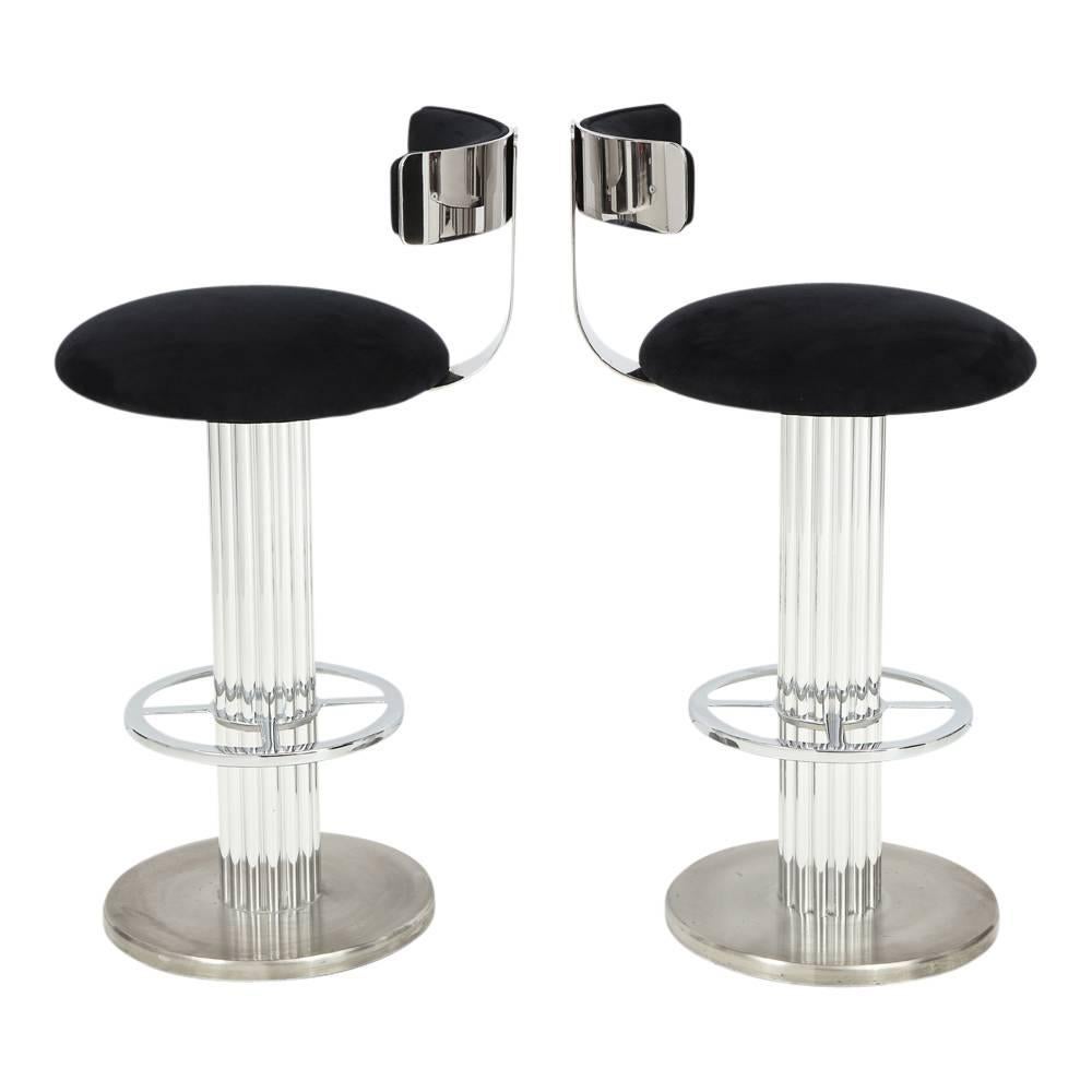 Modern Designs for Leisure Bar Stools Nickel Signed, USA, 1990s