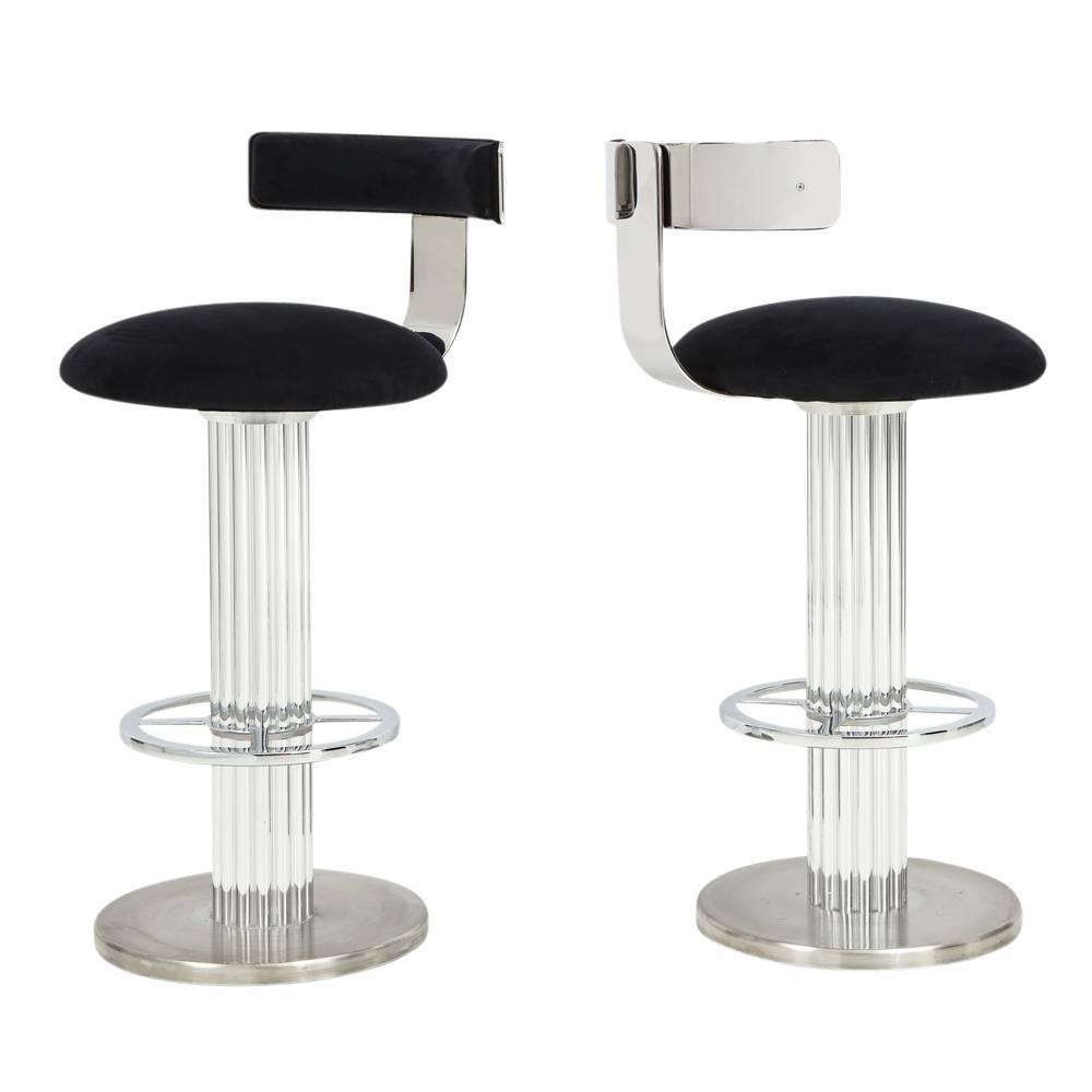 American Designs for Leisure Bar Stools Nickel Signed, USA, 1990s