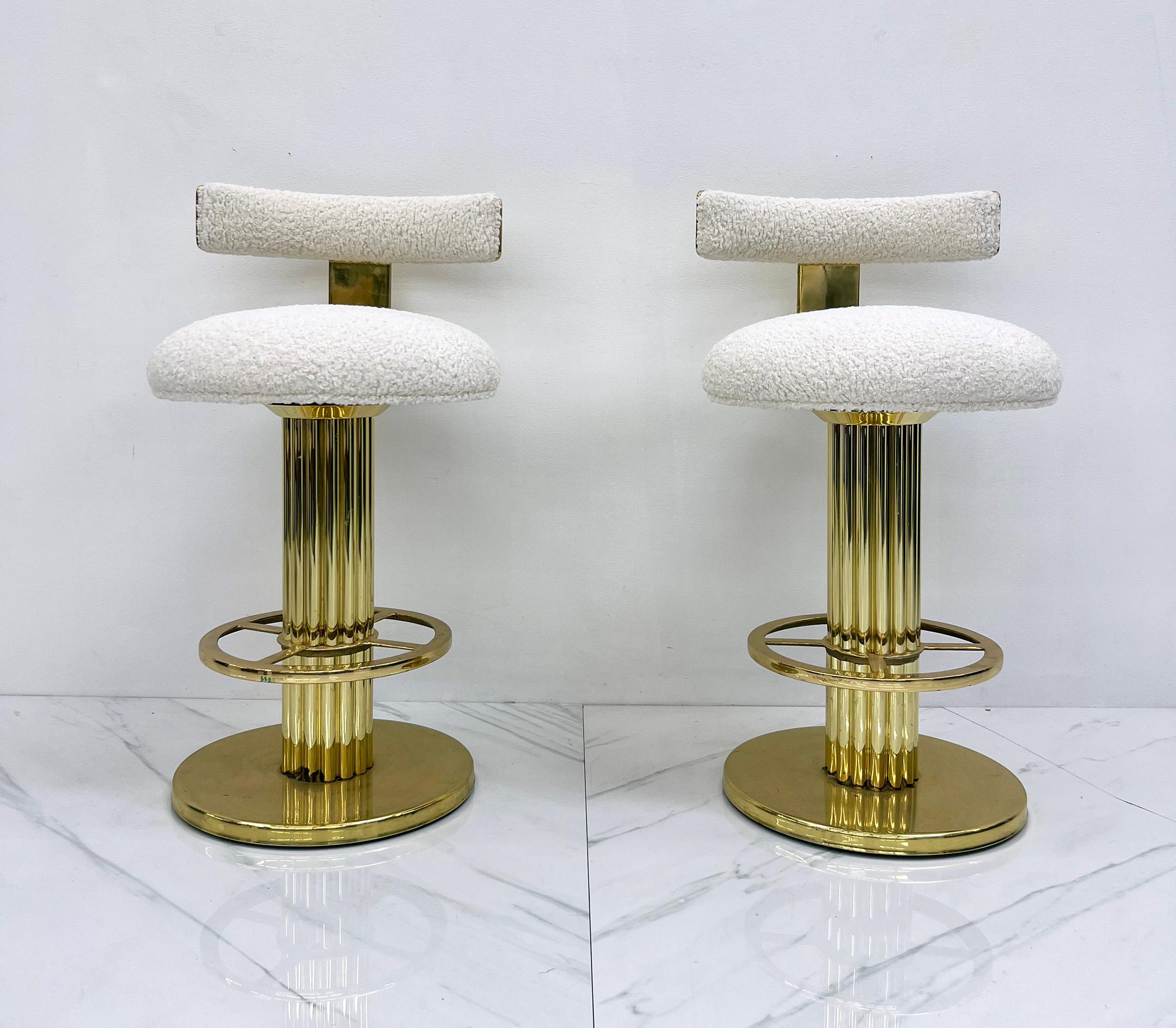 These bar stools are absolutely stunning! Designs for Leisure, was a high end seating source for interior design trade from 1980's and 90's and really took design to new heights with these barstools. This particular set is a rare brass set.

These