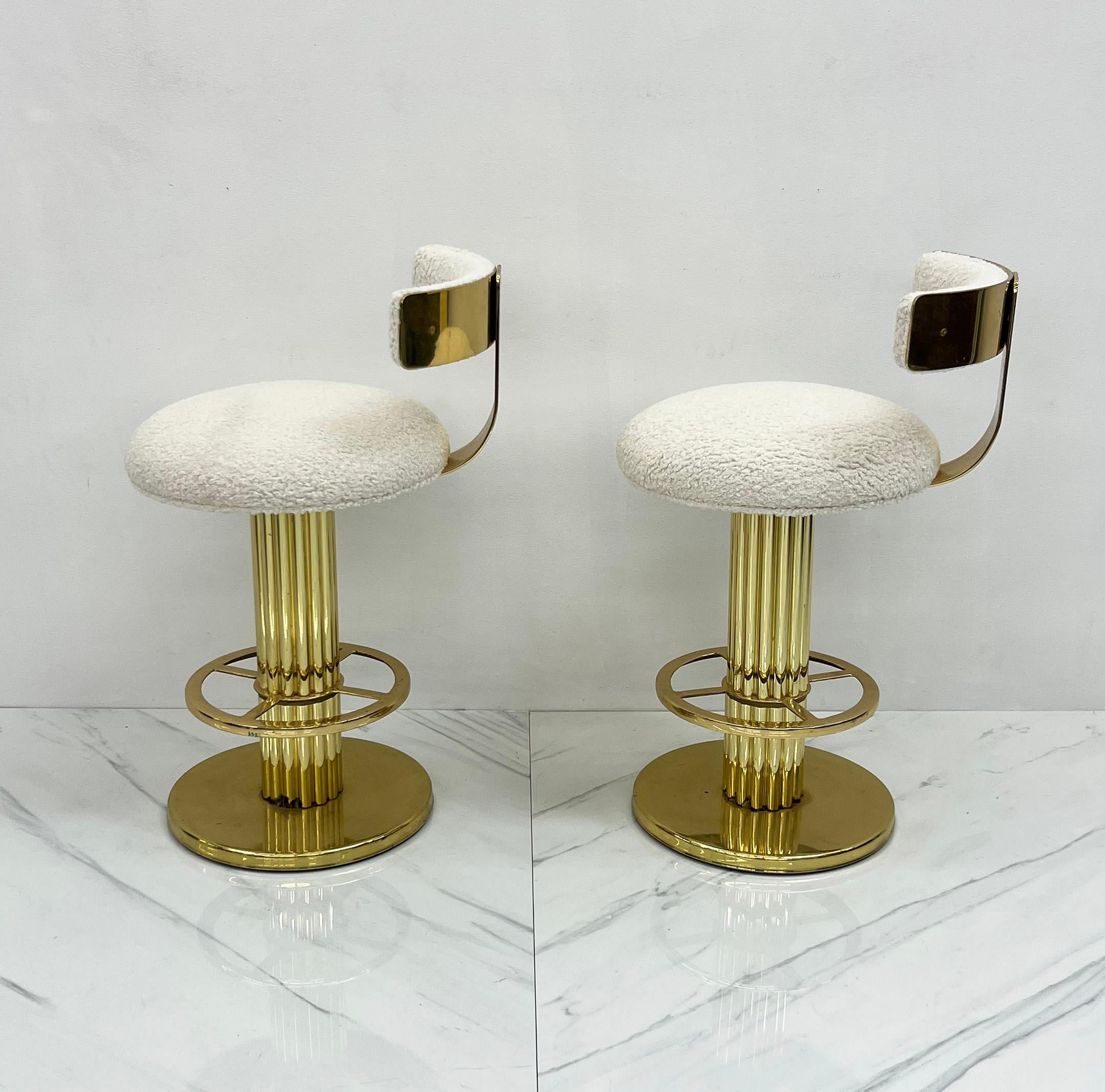 Designs For Leisure Brass and Boucle Barstools, A Pair In Good Condition For Sale In Culver City, CA