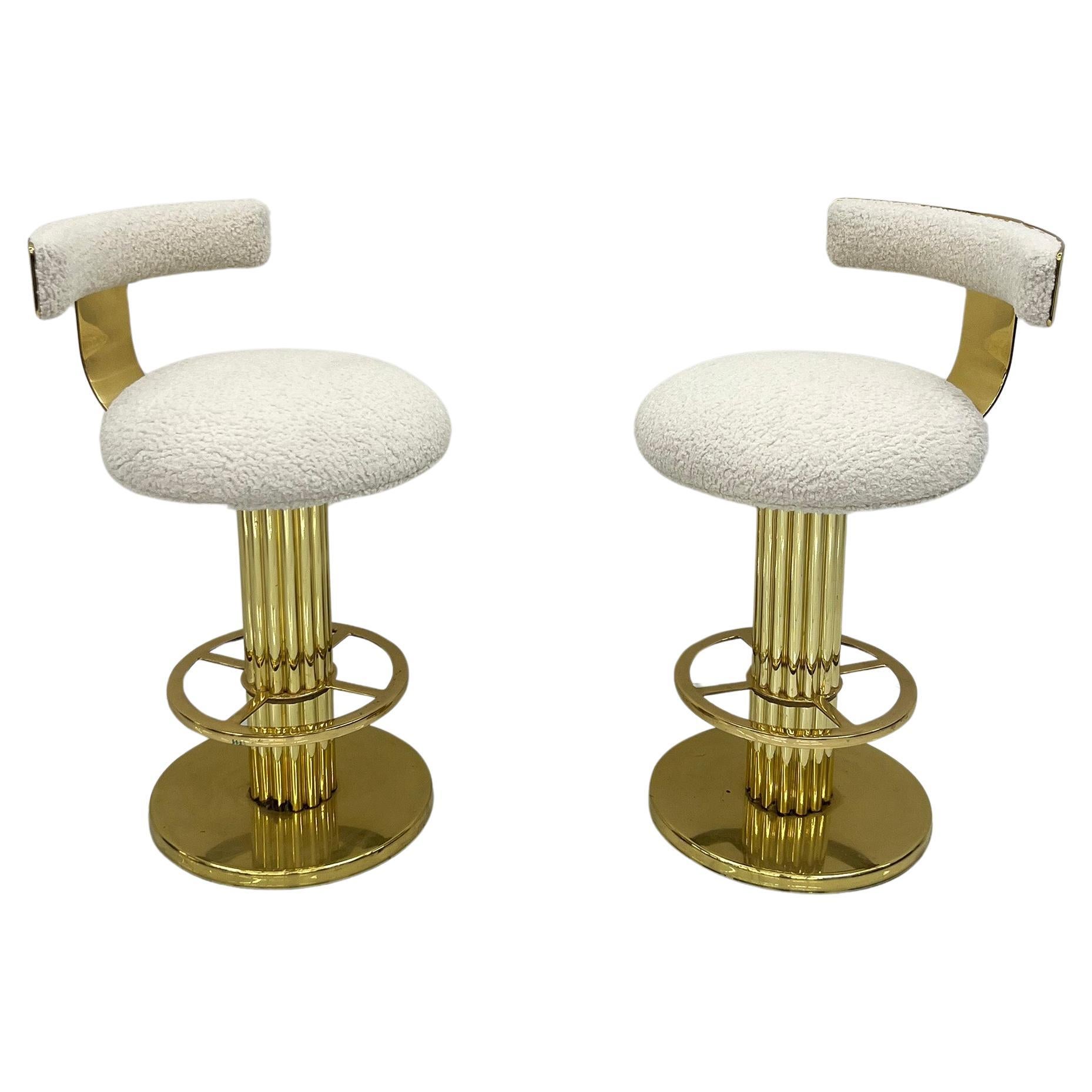 Designs For Leisure Brass and Boucle Barstools, A Pair