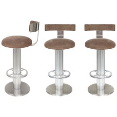 Designs for Leisure Brushed Stainless Steel Bar Stools circa 1980s, Set of Three