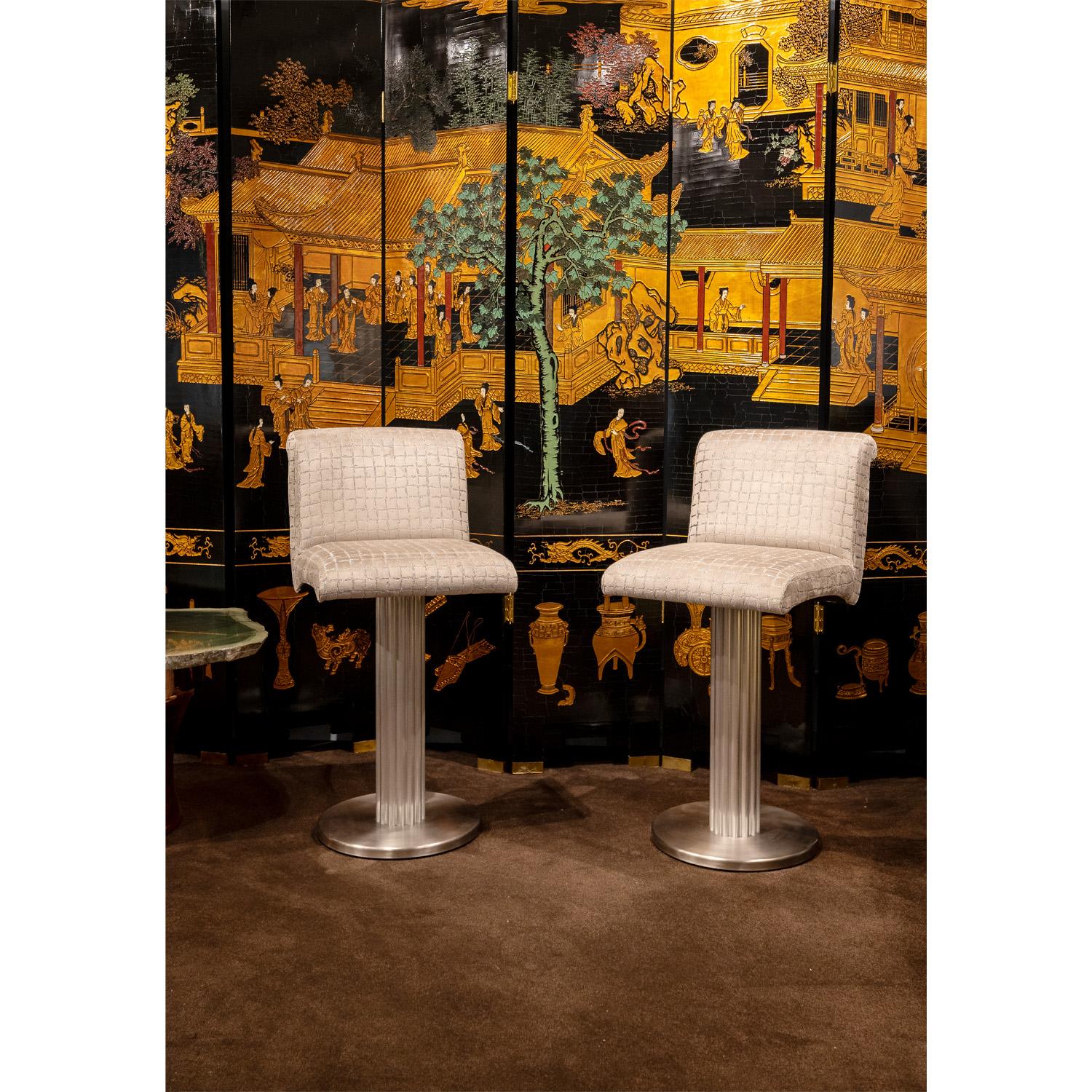 Late 20th Century Designs for Leisure Chic Pair of Bar Stools with Upholstered Seats 1970s For Sale