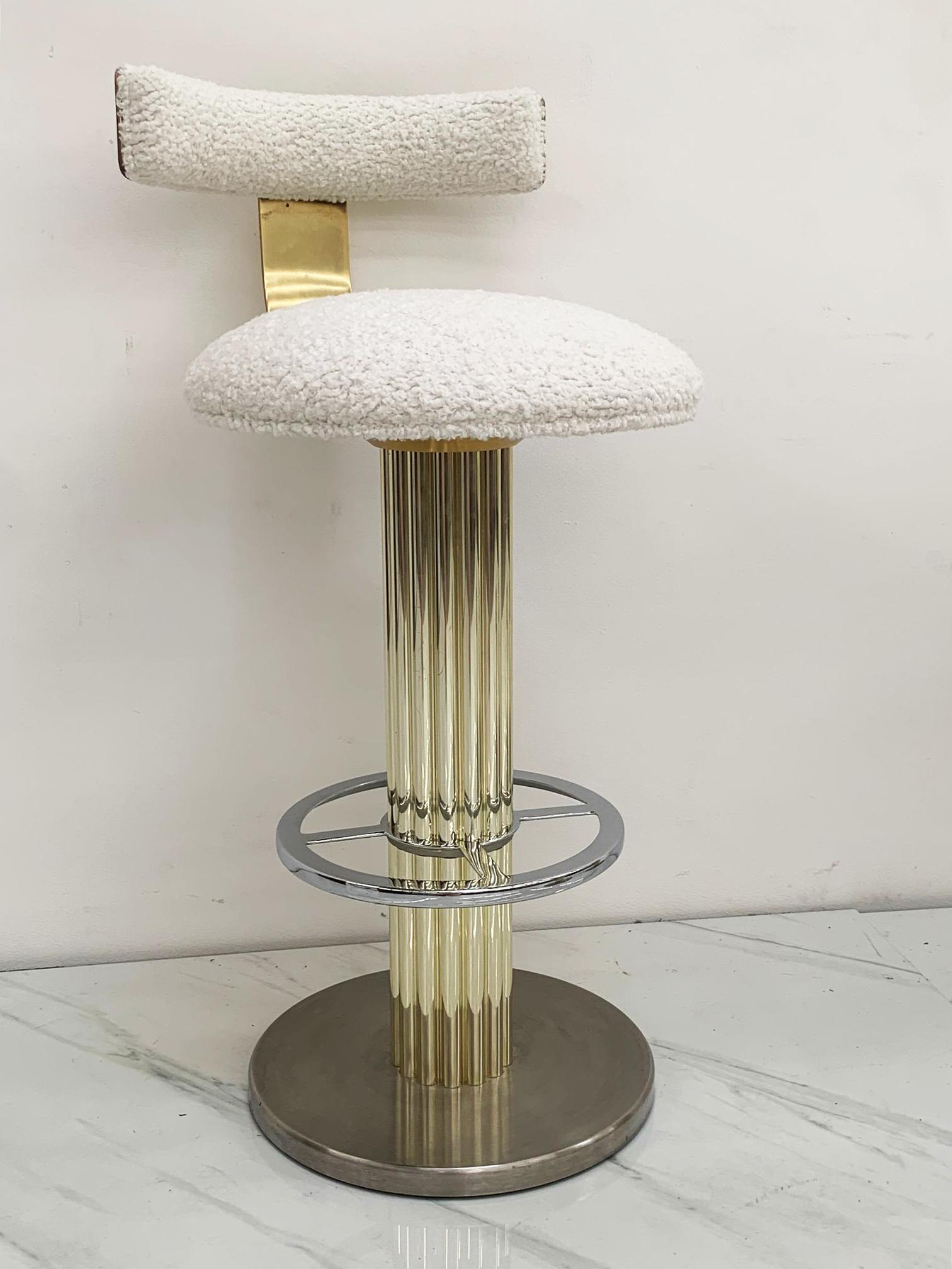Designs For Leisure Chrome, Brass, and Boucle Barstools 4