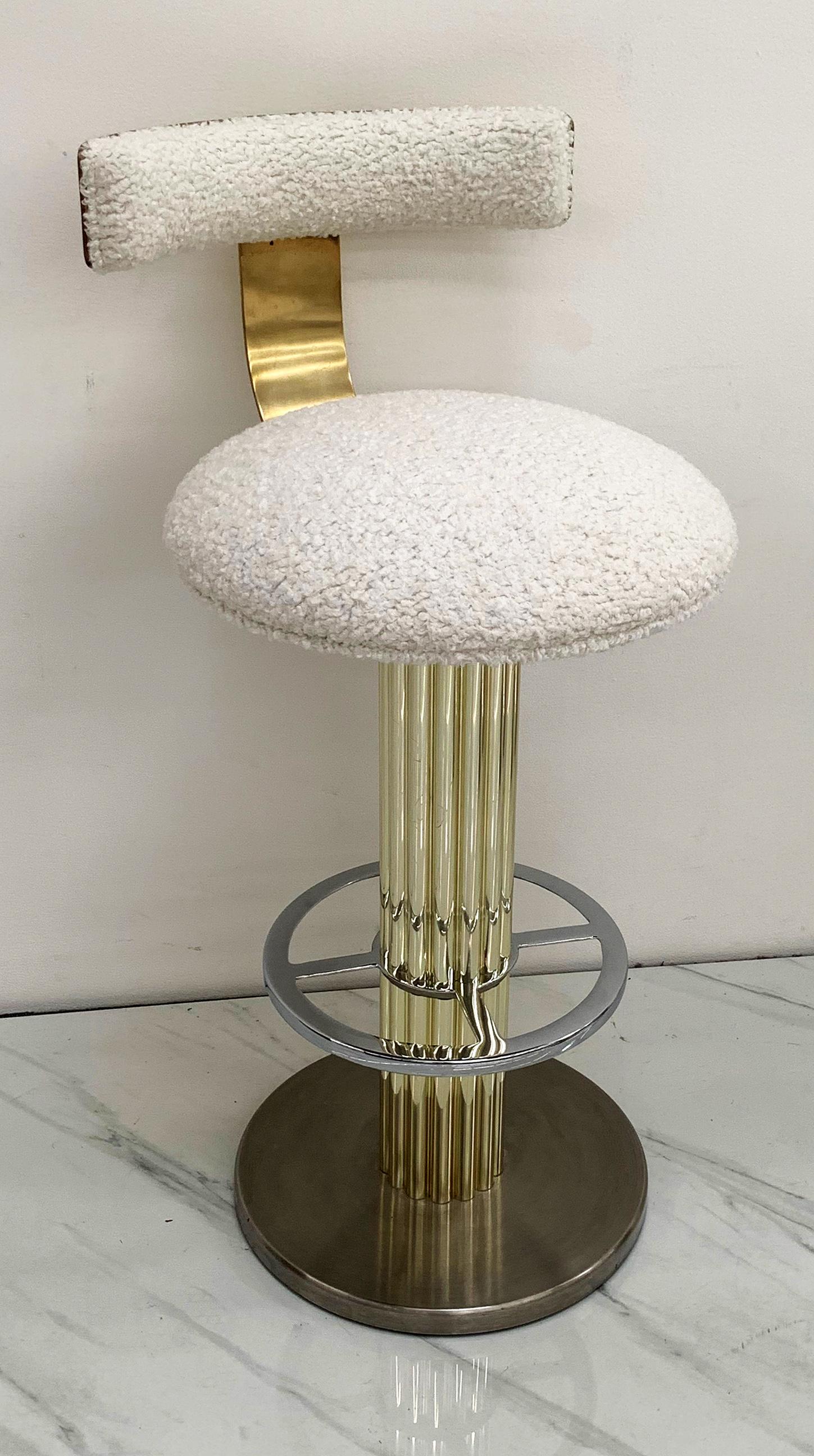 Designs For Leisure Chrome, Brass, and Boucle Barstools 5