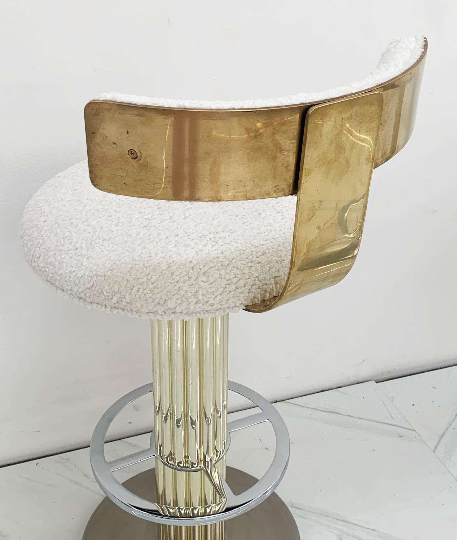 Designs For Leisure Chrome, Brass, and Boucle Barstools 6