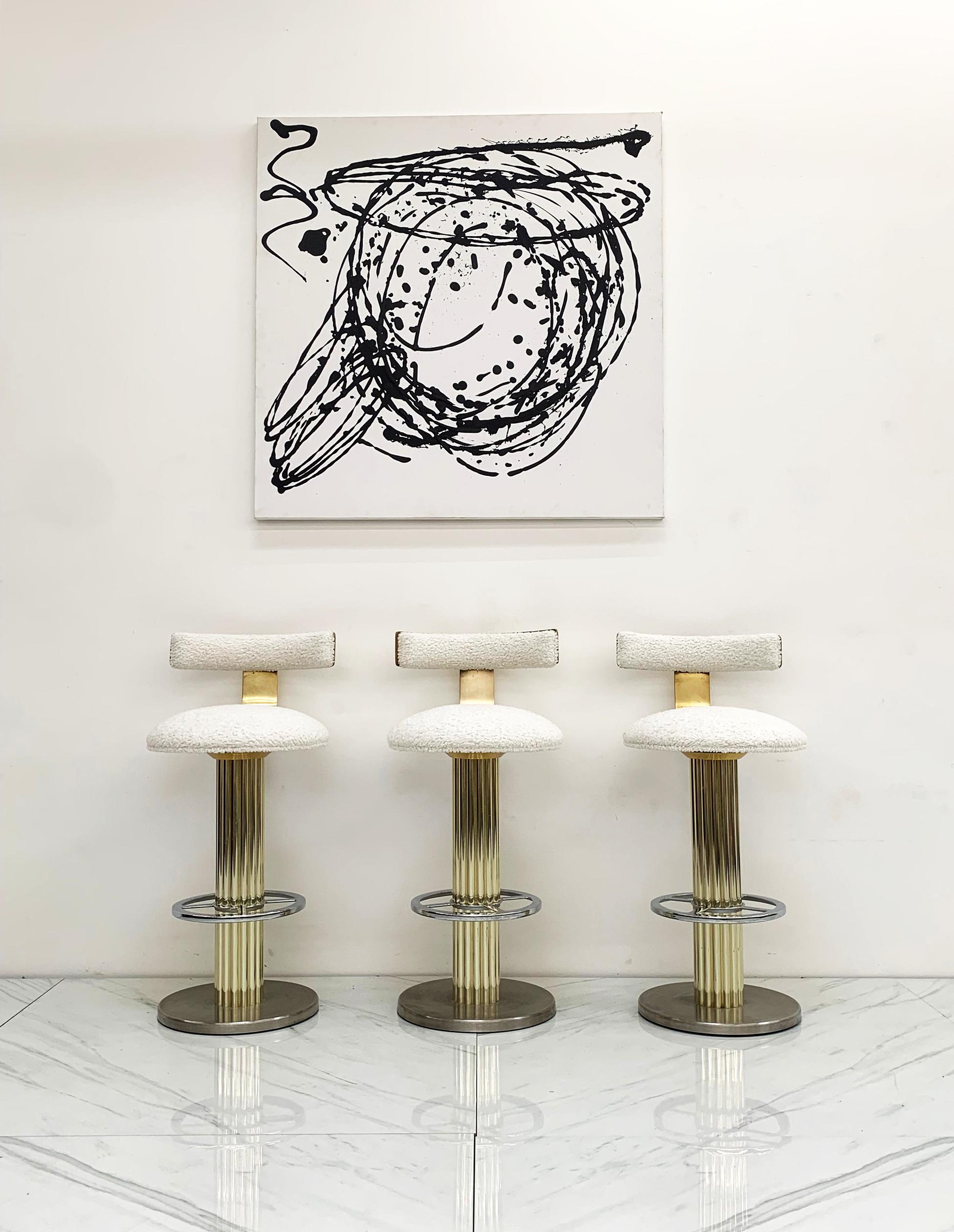 Designs For Leisure Chrome, Brass, and Boucle Barstools 7