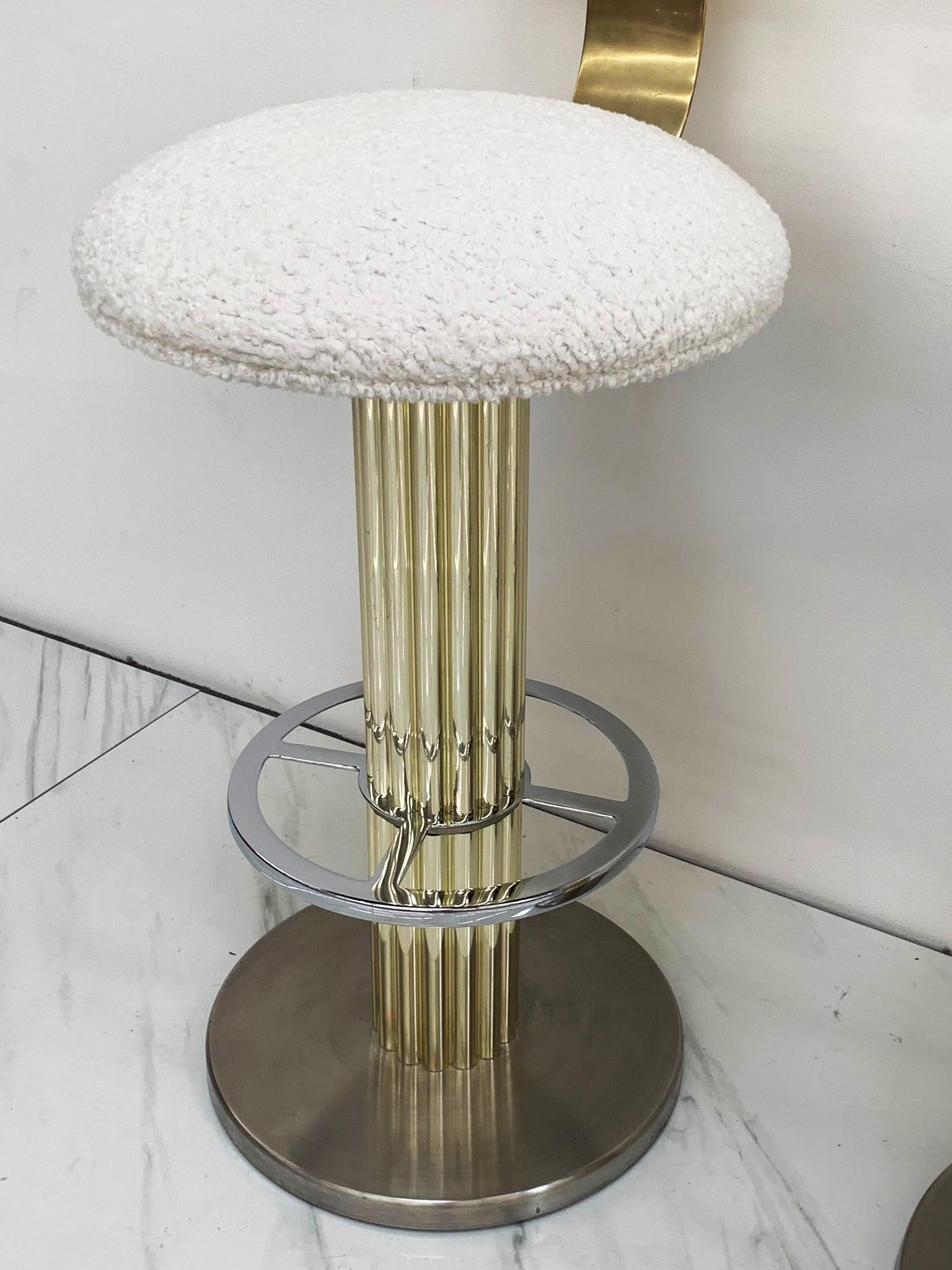 Designs For Leisure Chrome, Brass, and Boucle Barstools 8