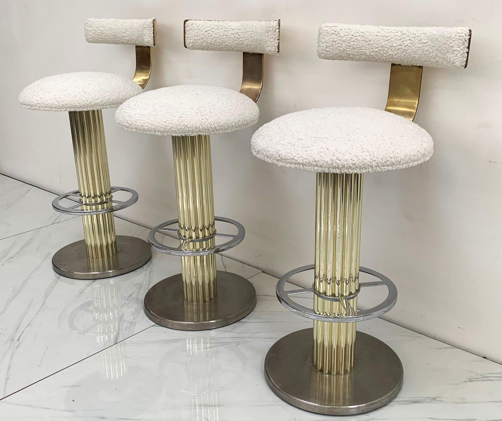Designs For Leisure Chrome, Brass, and Boucle Barstools 9