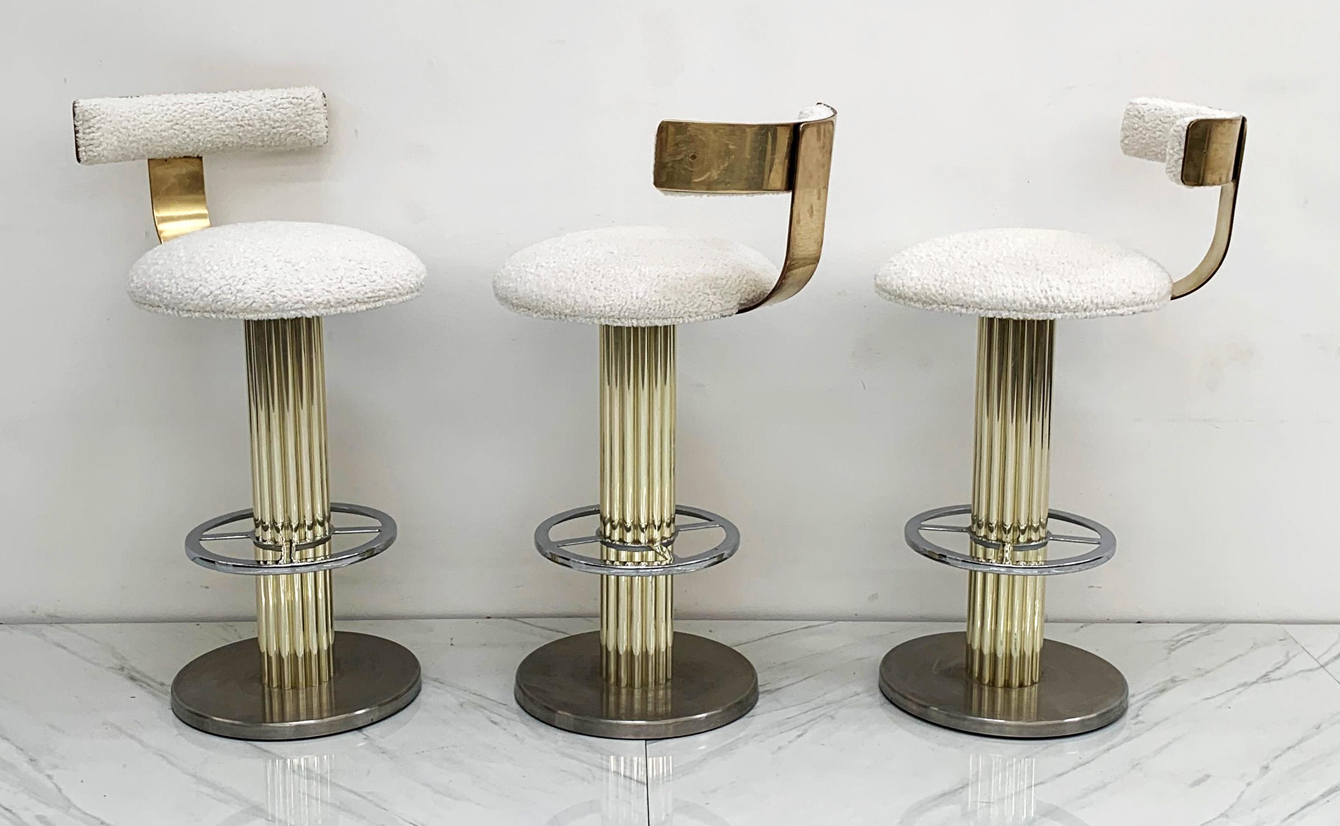These bar stools are absolutely stunning! Designs for Leisure, was a high end seating source for interior design trade from 1980's and 90's and really took design to new heights with these barstools. This particular set is a rare two tone set, with