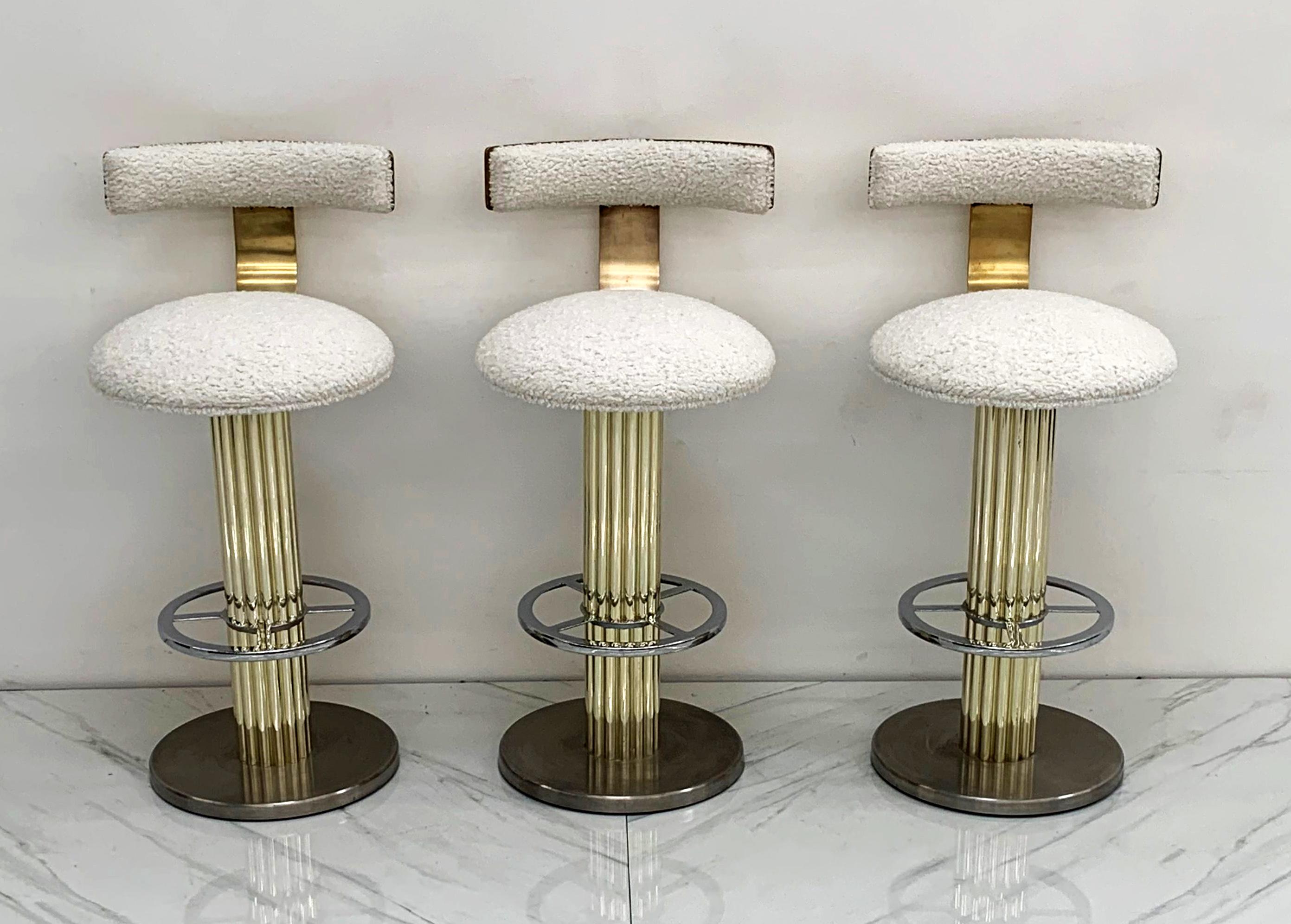 Designs For Leisure Chrome, Brass, and Boucle Barstools 1