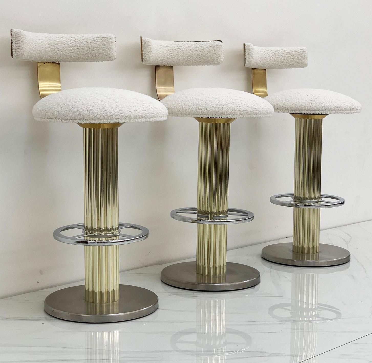 Designs For Leisure Chrome, Brass, and Boucle Barstools 2